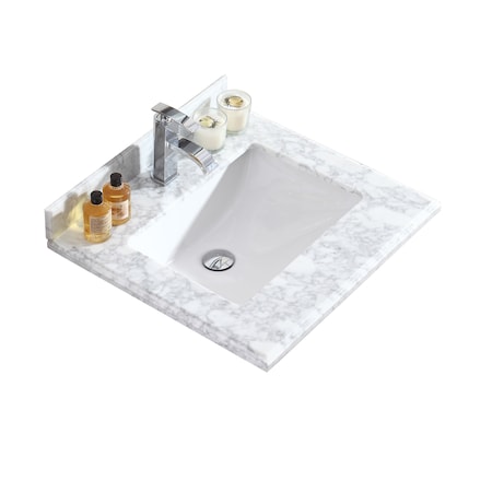 White Carrara Countertop, 24, Single Hole With Rectangle Sink